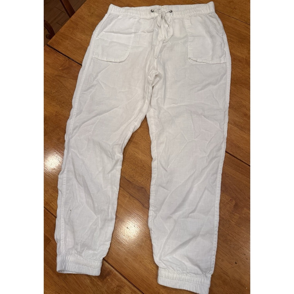 C&C California White 100% Linen Jogger Pants Pull On Size L Cruise Beach